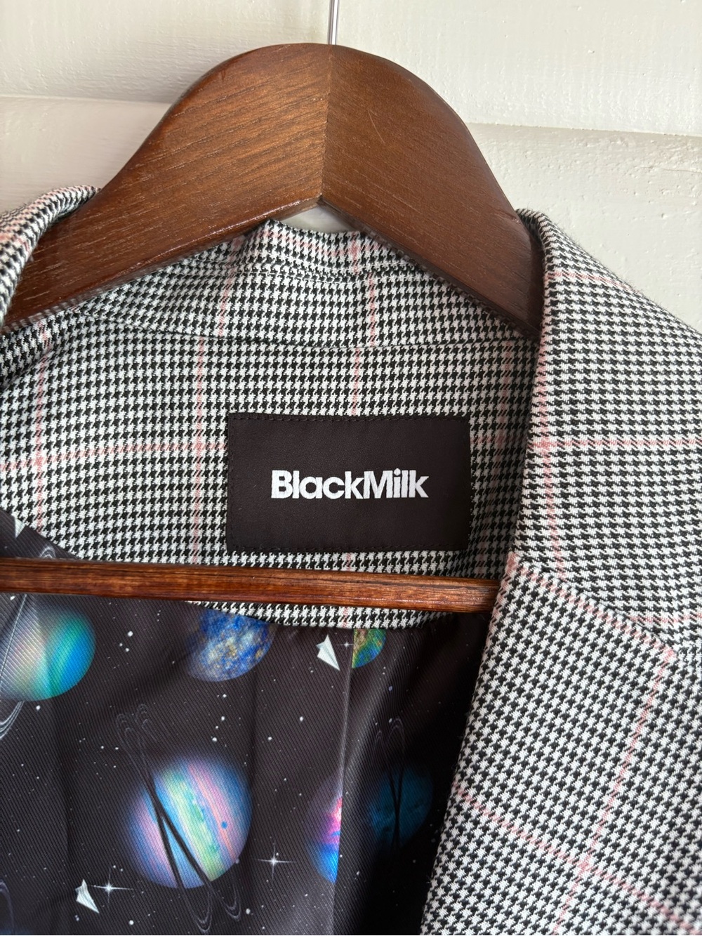 BlackMilk Houndstooth Plaid Blazer Pink Windowpane Space Lining AU 8